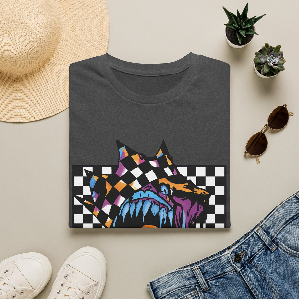 Checkerboard Punk Graphic T-Shirt — Colorful Dripping Streetwear Tee