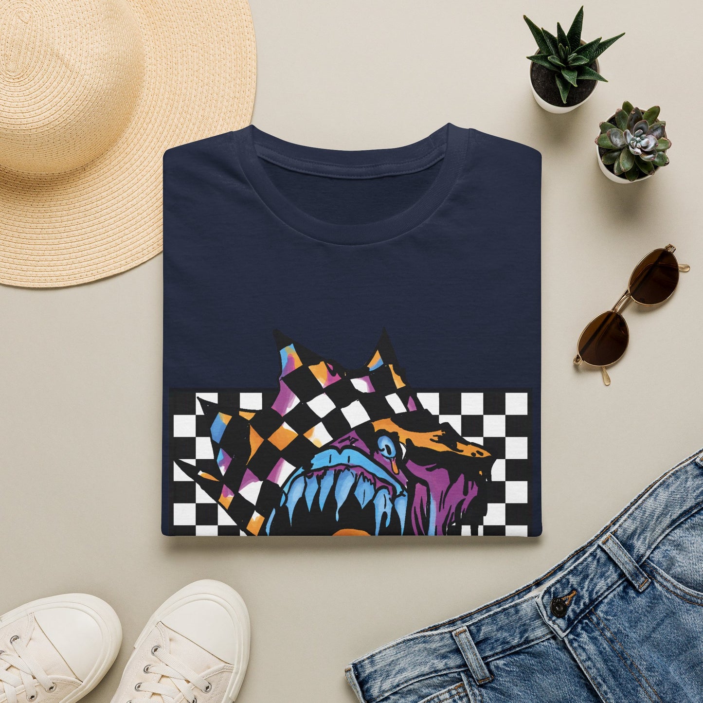 Checkerboard Punk Graphic T-Shirt — Colorful Dripping Streetwear Tee