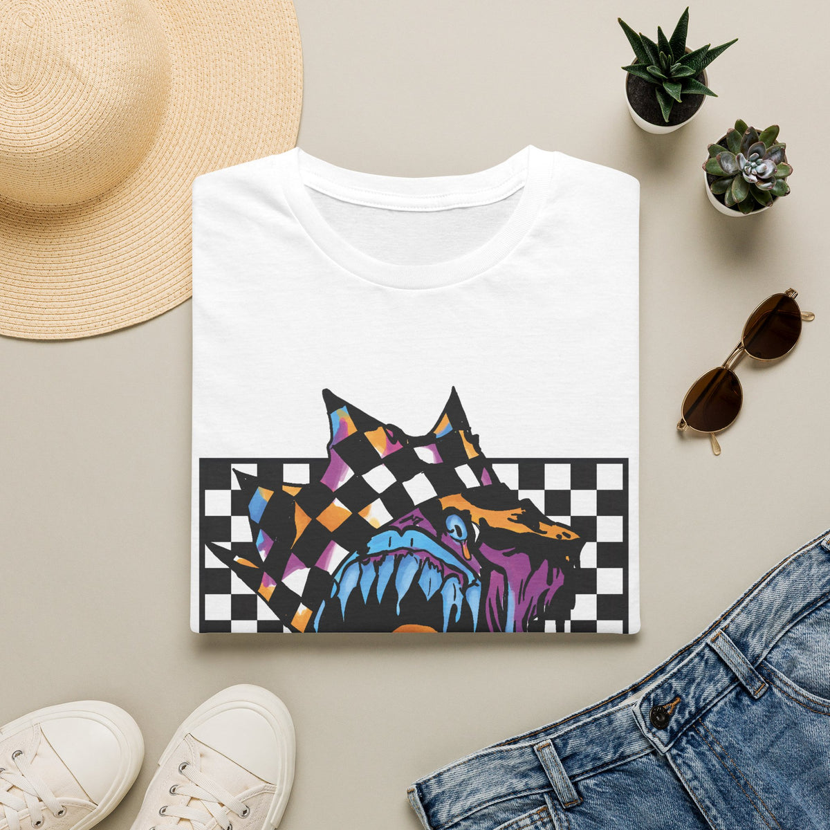Checkerboard Punk Graphic T-Shirt — Colorful Dripping Streetwear Tee