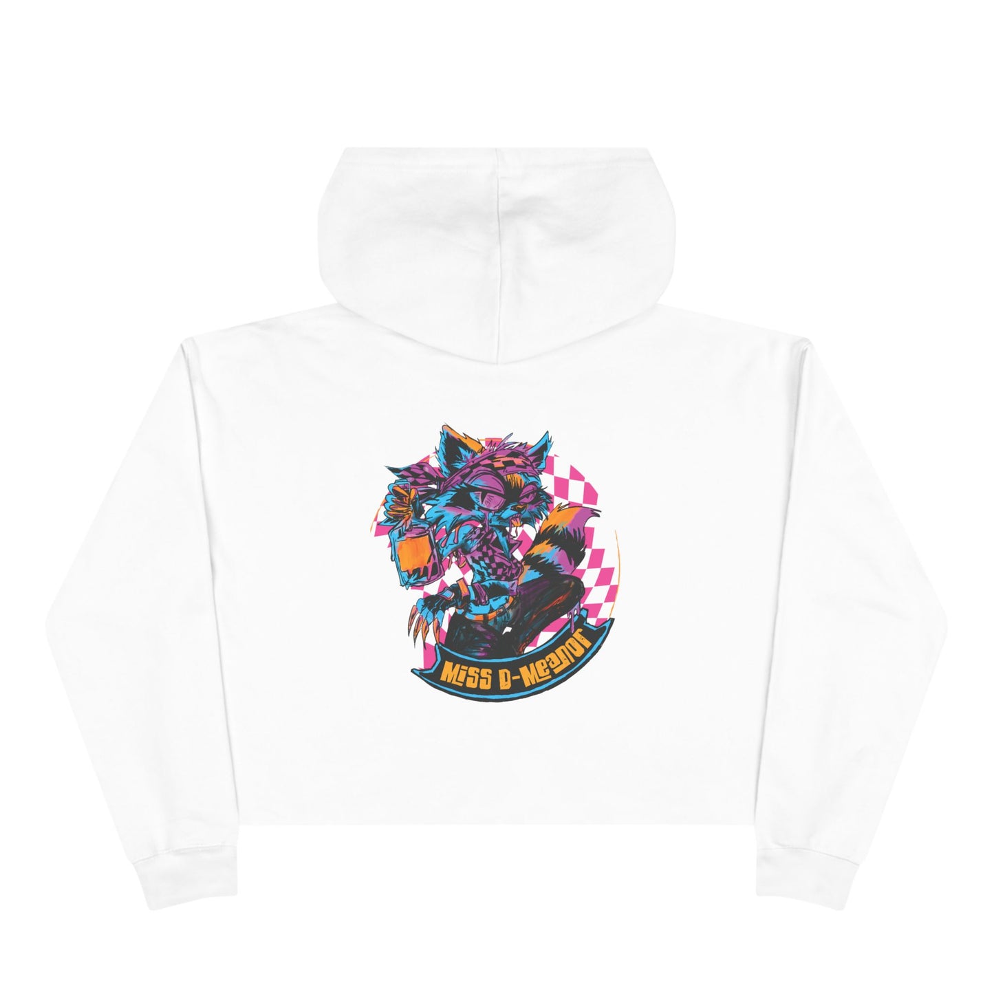 Cropped Hoodie — Neon Cyberpunk Raccoon Graphic (Miss D Meanor)