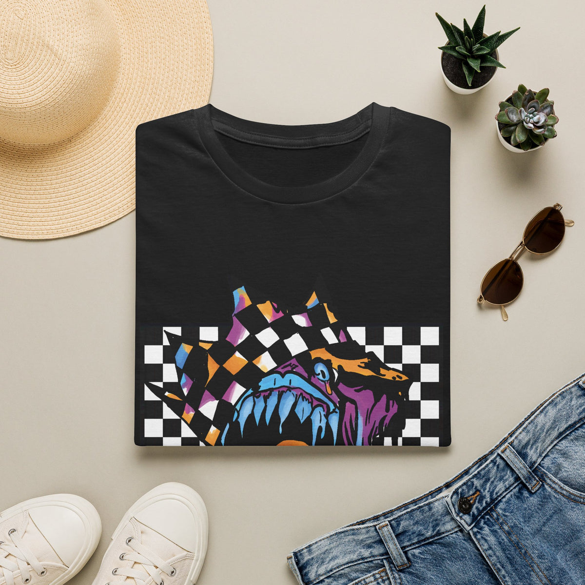Checkerboard Punk Graphic T-Shirt — Colorful Dripping Streetwear Tee