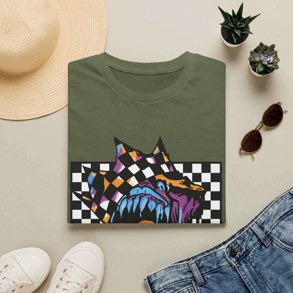 Checkerboard Punk Graphic T-Shirt — Colorful Dripping Streetwear Tee