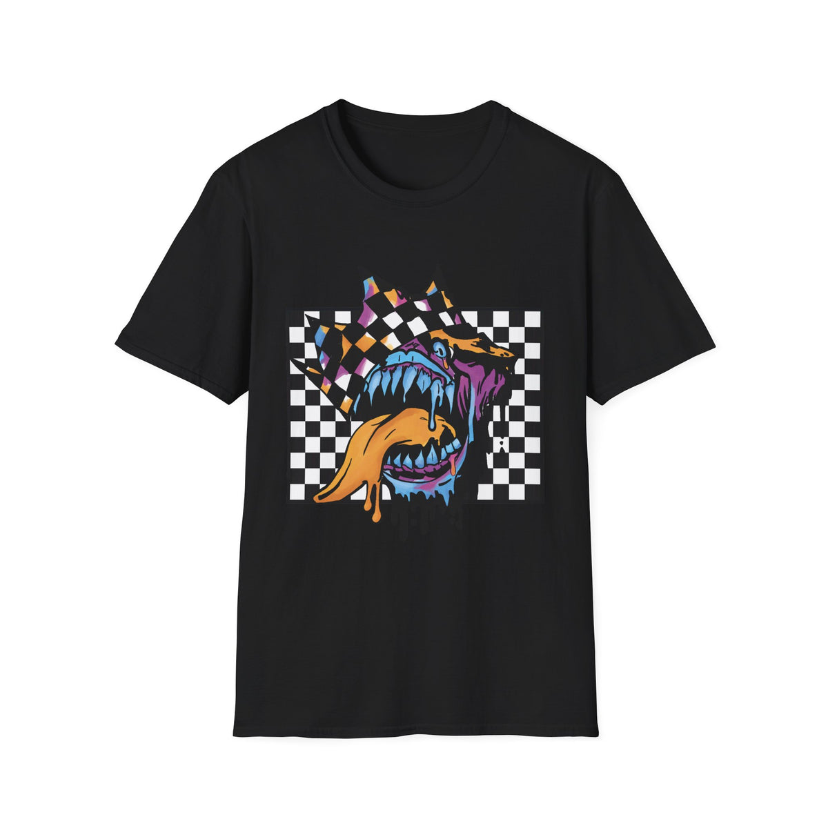 Checkerboard Punk Graphic T-Shirt — Colorful Dripping Streetwear Tee