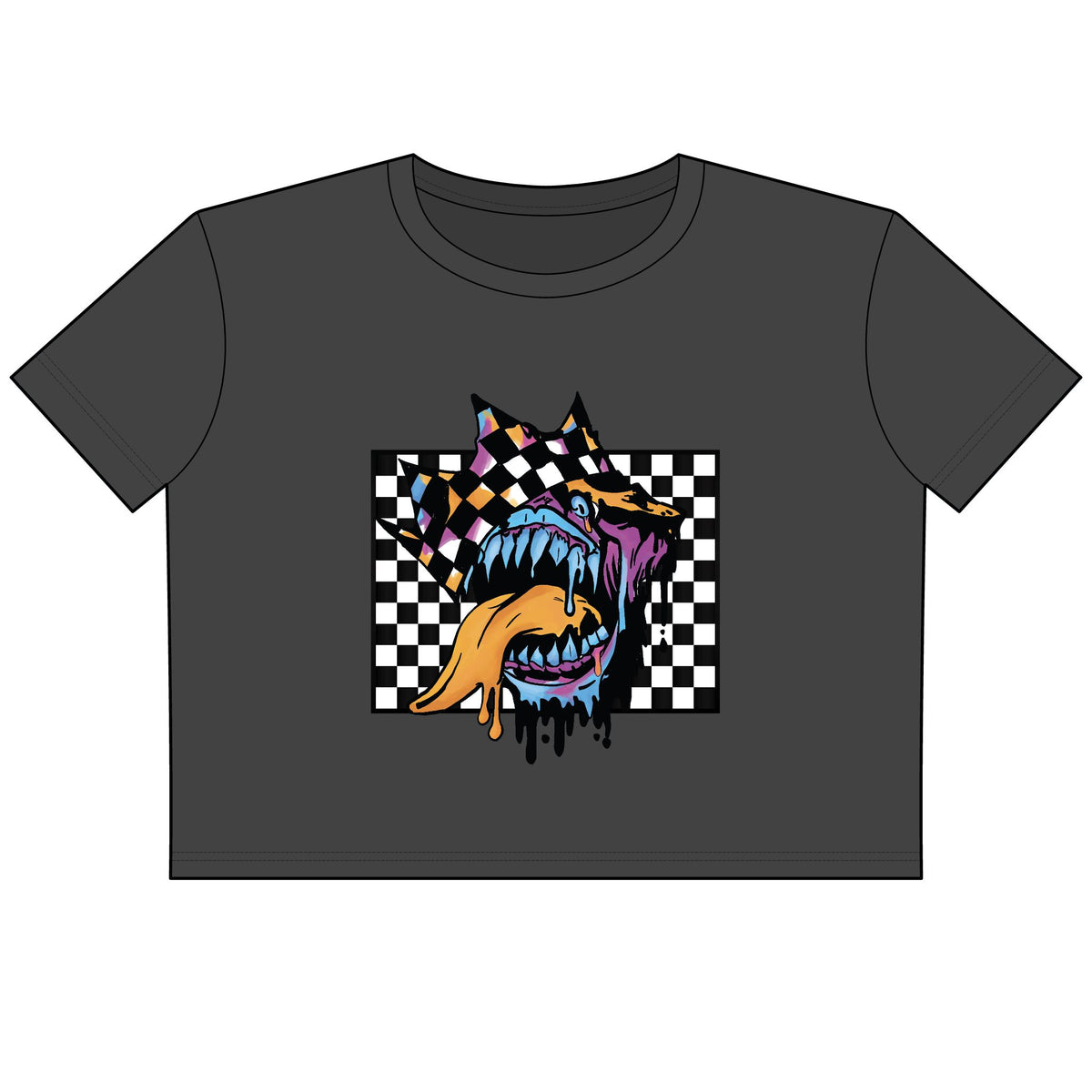 Checkerboard Drip Crop Tee — Women's Graphic Crop T-Shirt