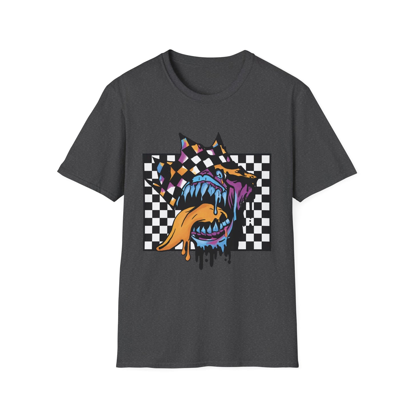 Checkerboard Punk Graphic T-Shirt — Colorful Dripping Streetwear Tee