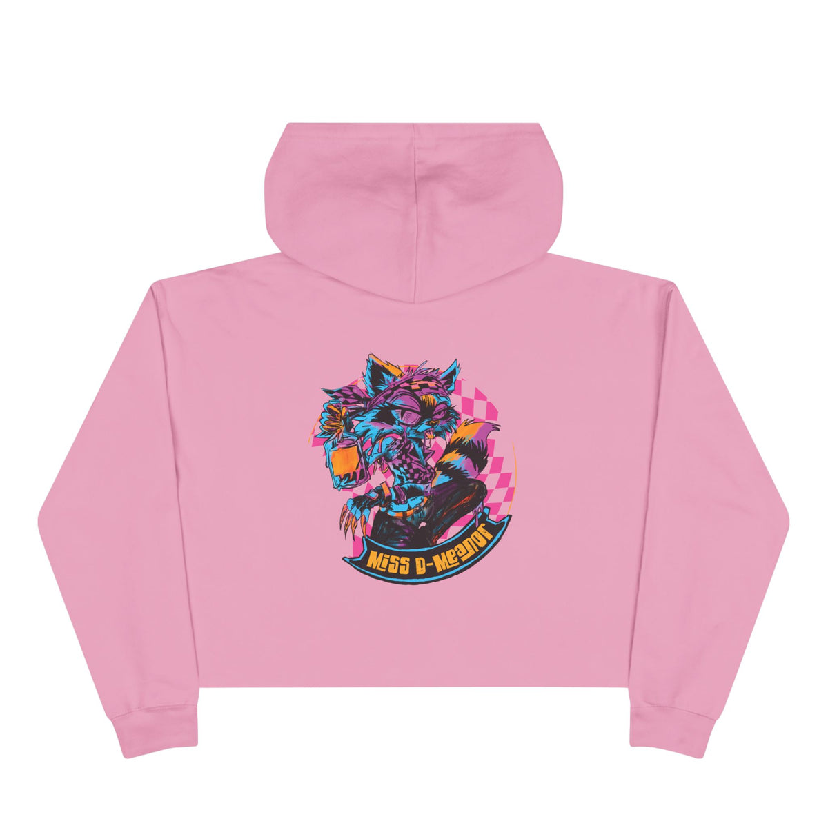 Cropped Hoodie — Neon Cyberpunk Raccoon Graphic (Miss D Meanor)