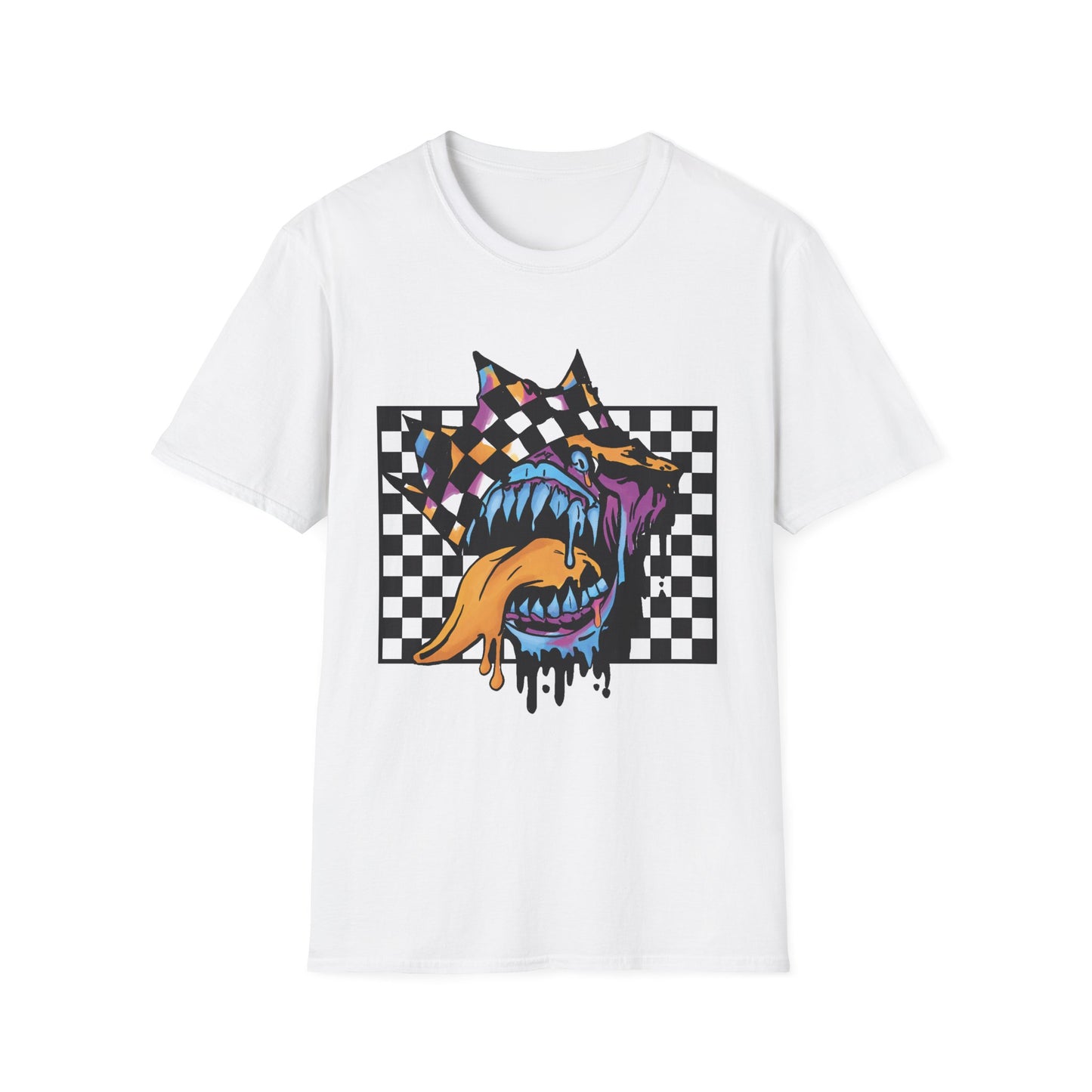 Checkerboard Punk Graphic T-Shirt — Colorful Dripping Streetwear Tee