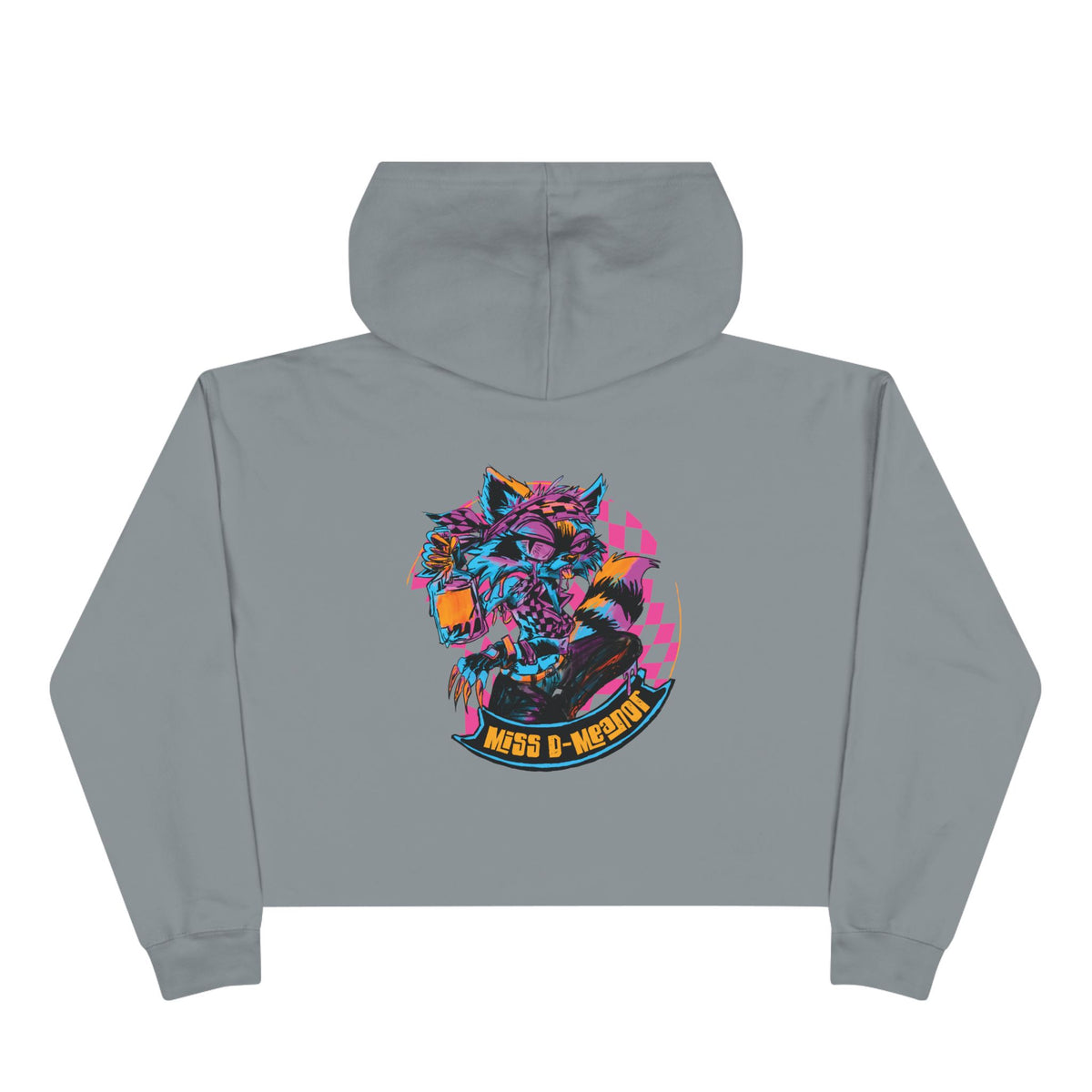 Cropped Hoodie — Neon Cyberpunk Raccoon Graphic (Miss D Meanor)