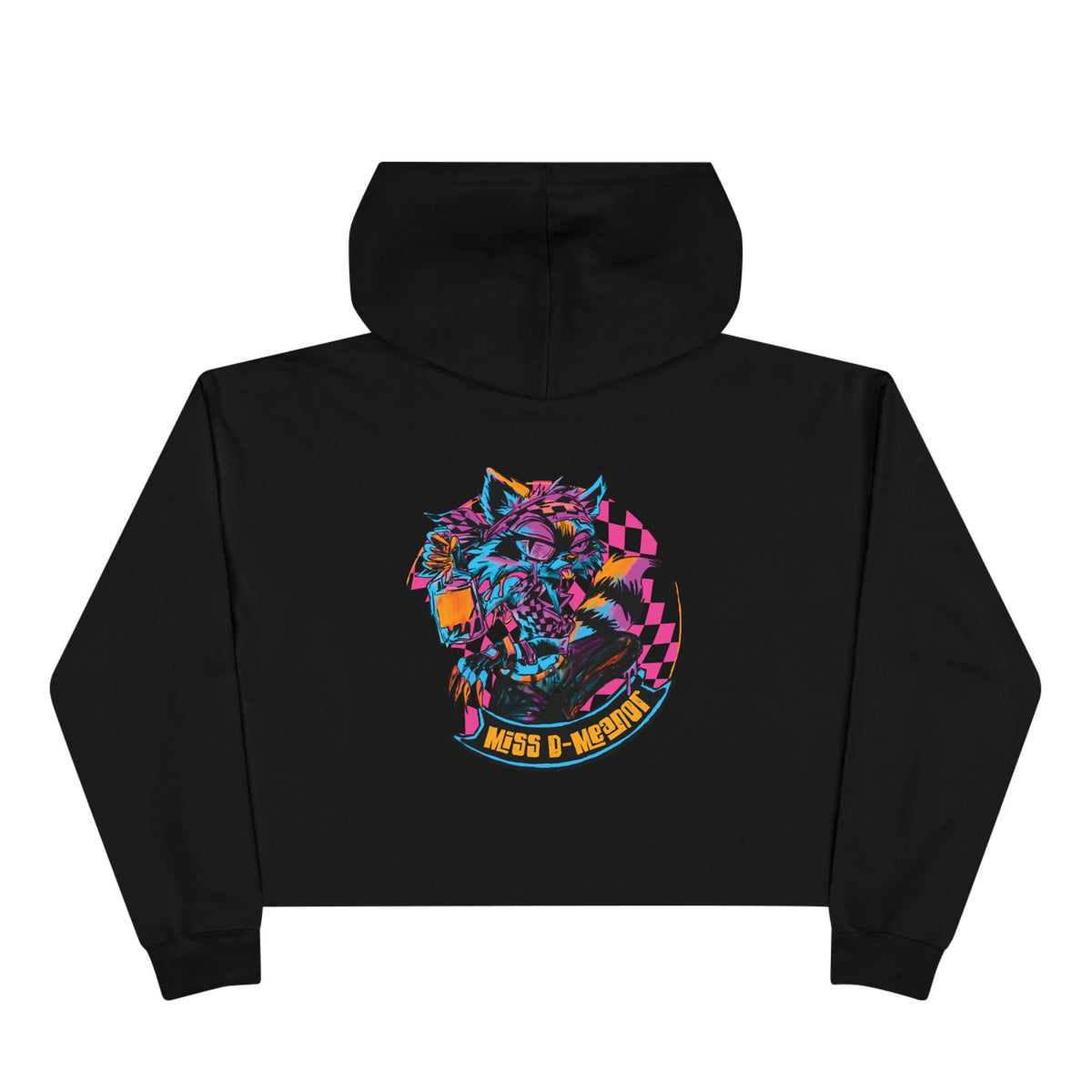 Cropped Hoodie — Neon Cyberpunk Raccoon Graphic (Miss D Meanor)