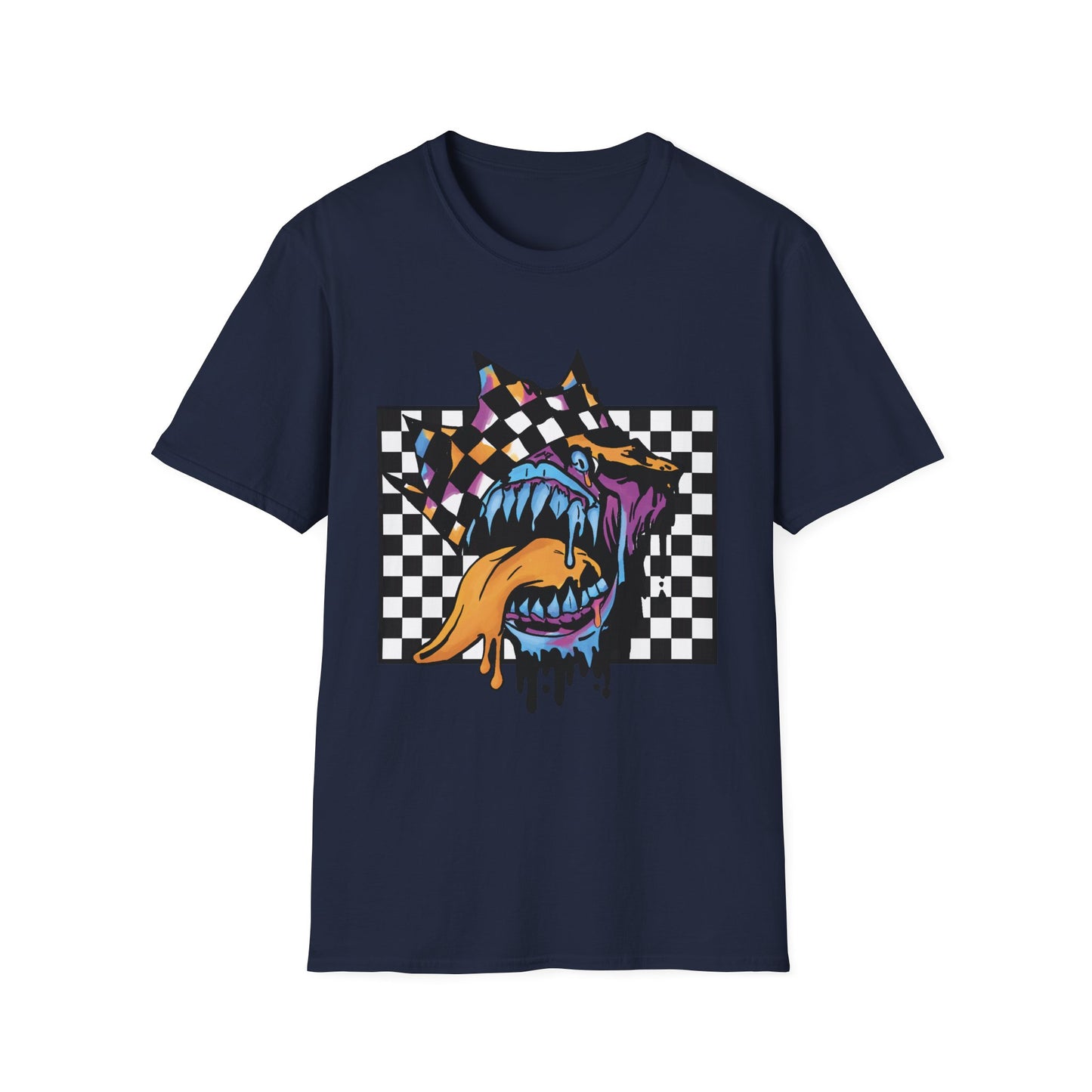 Checkerboard Punk Graphic T-Shirt — Colorful Dripping Streetwear Tee