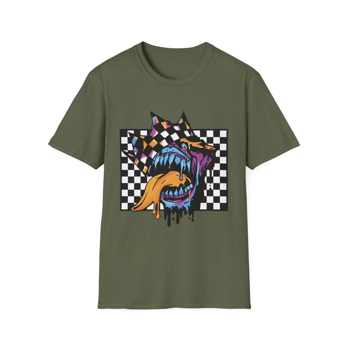 Checkerboard Punk Graphic T-Shirt — Colorful Dripping Streetwear Tee