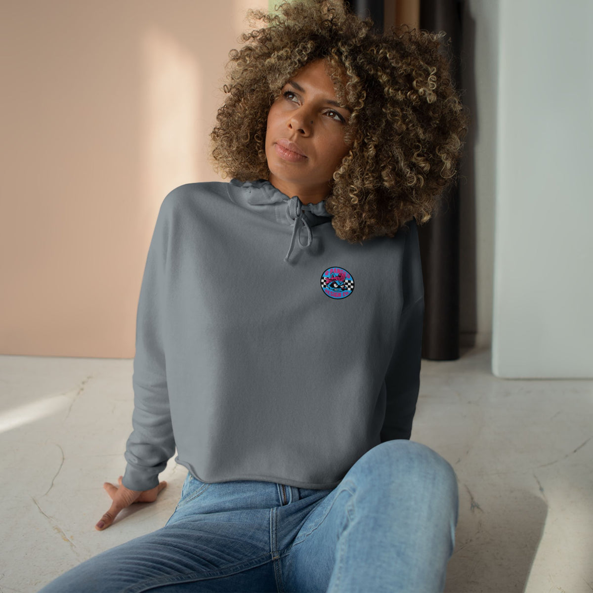 Cropped Hoodie — Neon Cyberpunk Raccoon Graphic (Miss D Meanor)